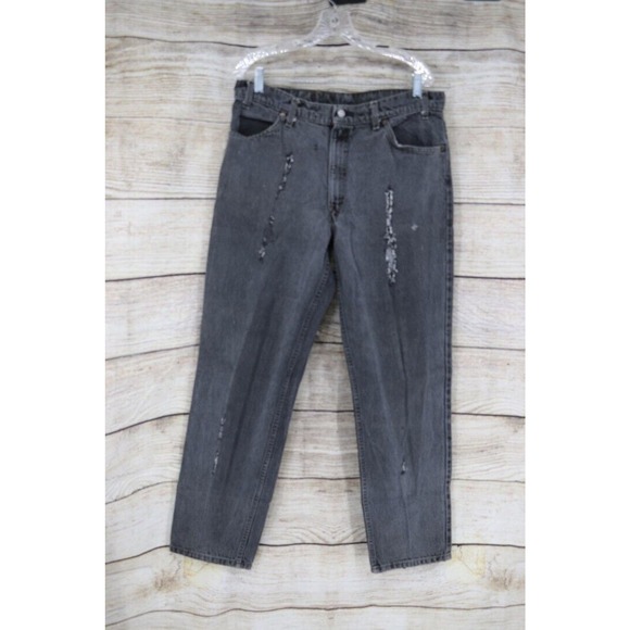 VINTAGE Levis Mens 506 Distressed Dark Wash Jeans Size 36x32 Black Gray - Picture 1 of 13